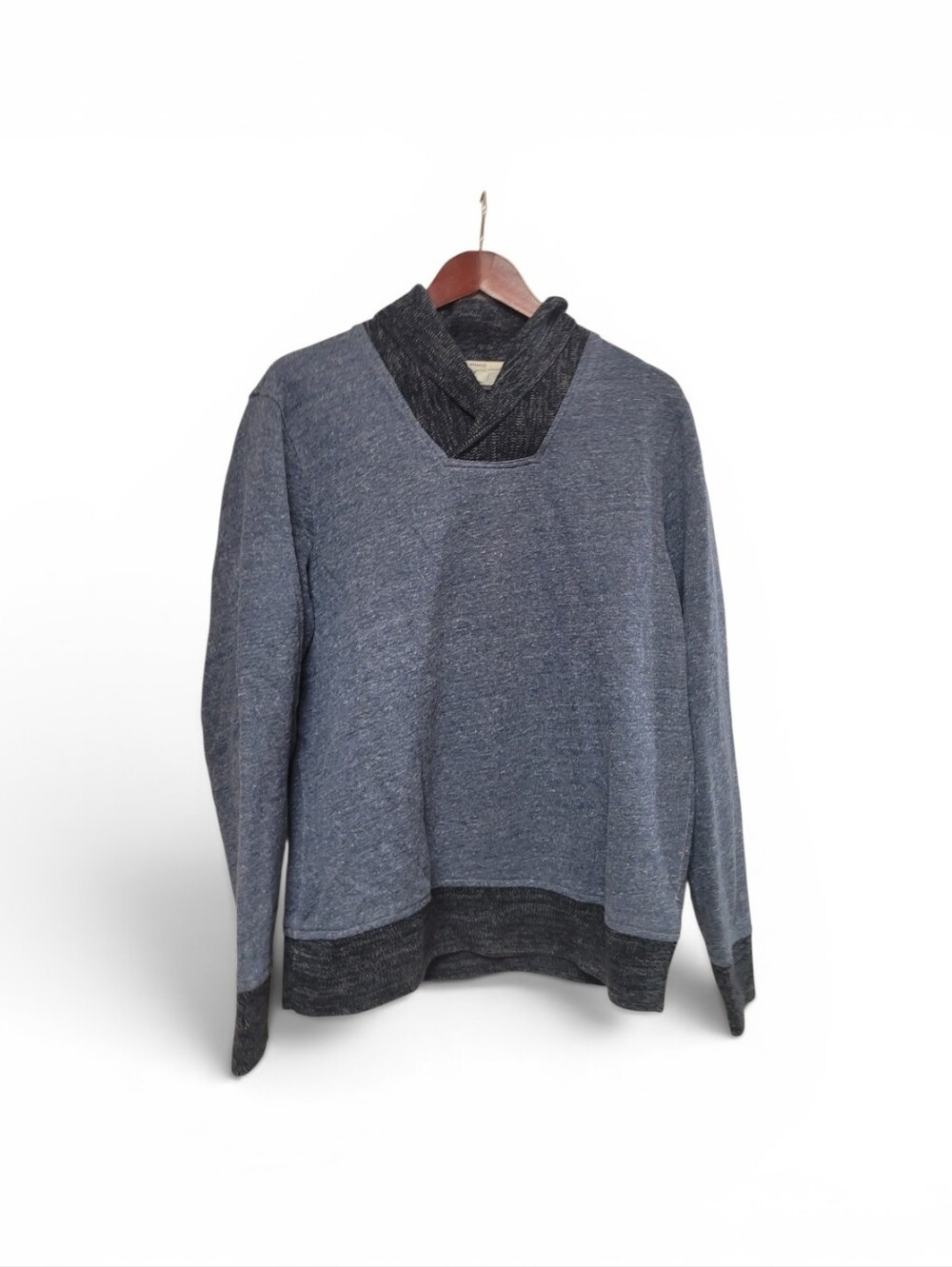 Club Monaco Pullover Sweatshirt Men's Large Blue C Shawl Neck Knit Cotton Blend